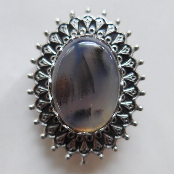 Silvertone bolo with oval dendritic stone - Picture 1 of 10